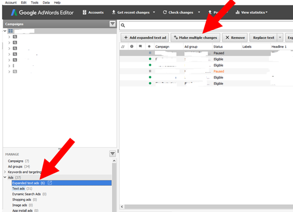 creating excel for adwords editor
