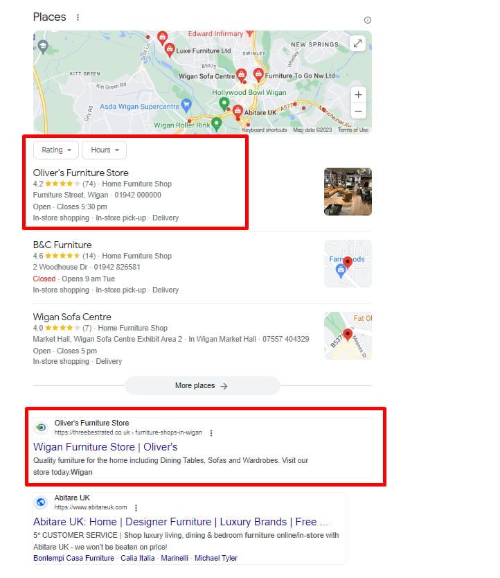 Wigan based search with Google map