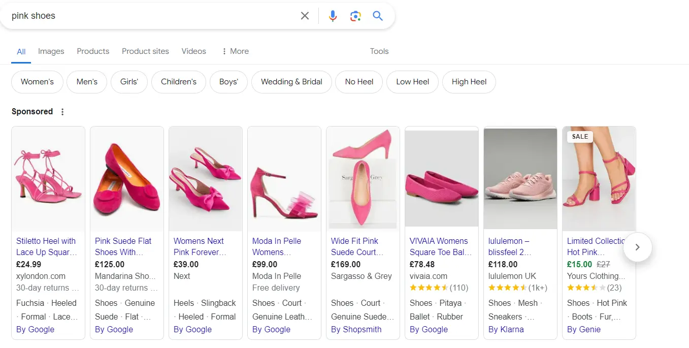 Google Shopping Results Example