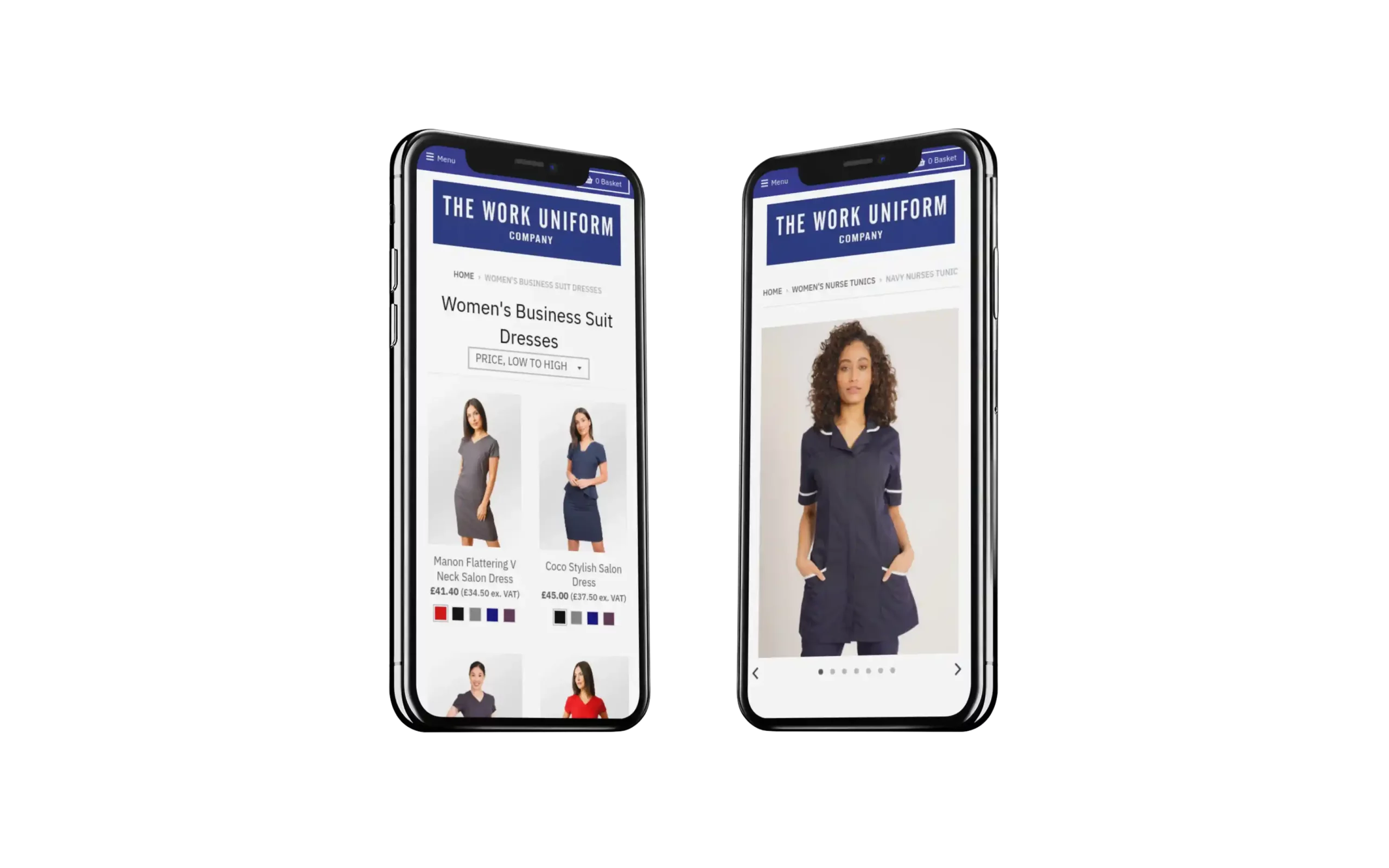 The work uniform company website on mobile phones